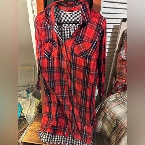 Red and Blue Plaid Button-Up Shirt/tunic